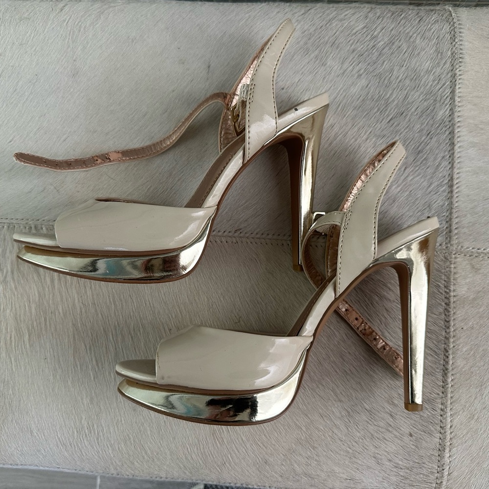 BCBG Elegant Beige High Heel Sandals